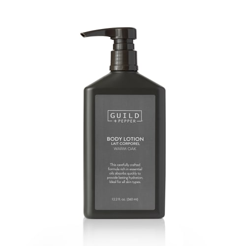 Bouteille distributrice de lotion pour le corps Guild+Pepper à mini support, non rechargeable, 12 oz/360 ml